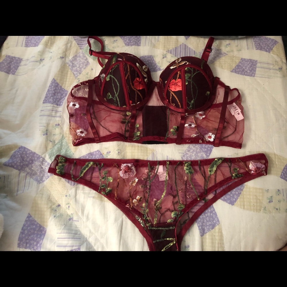 Floral Embroidery Mesh Underwire Lingerie